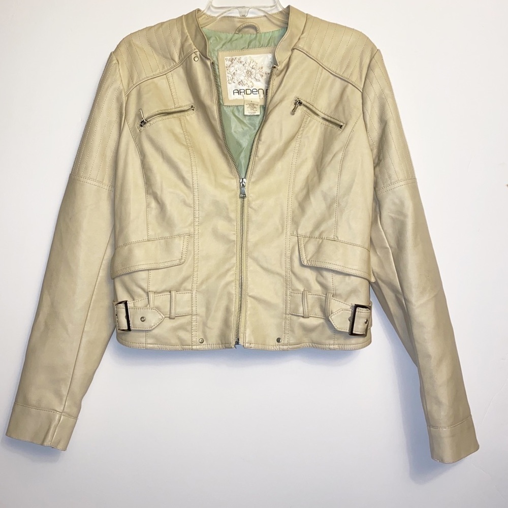 ARDEN B Jacket Blazer Beige Large Faux Laether